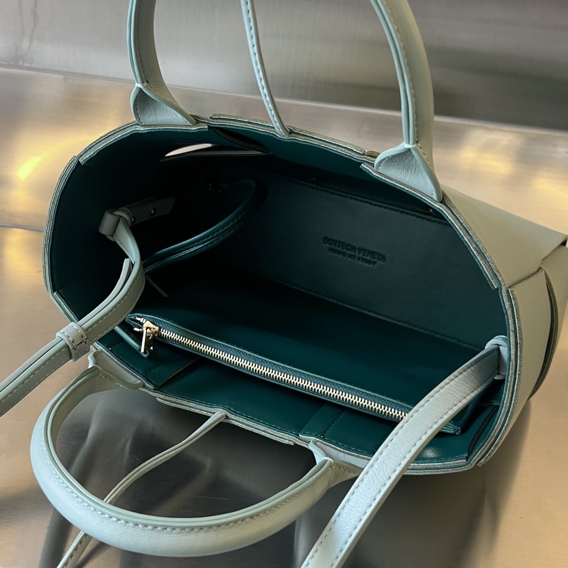 Mini Arco Intreccio Leather Tote Bag Light Blue